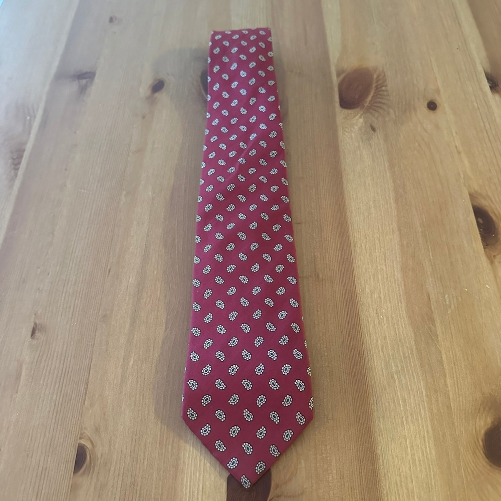 Kenneth Gordon Mens Silk Foulard Tie Maroon Red Paisley Printed in England